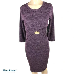 Heathered Purple Midi Dress with Front Twist and Cutout